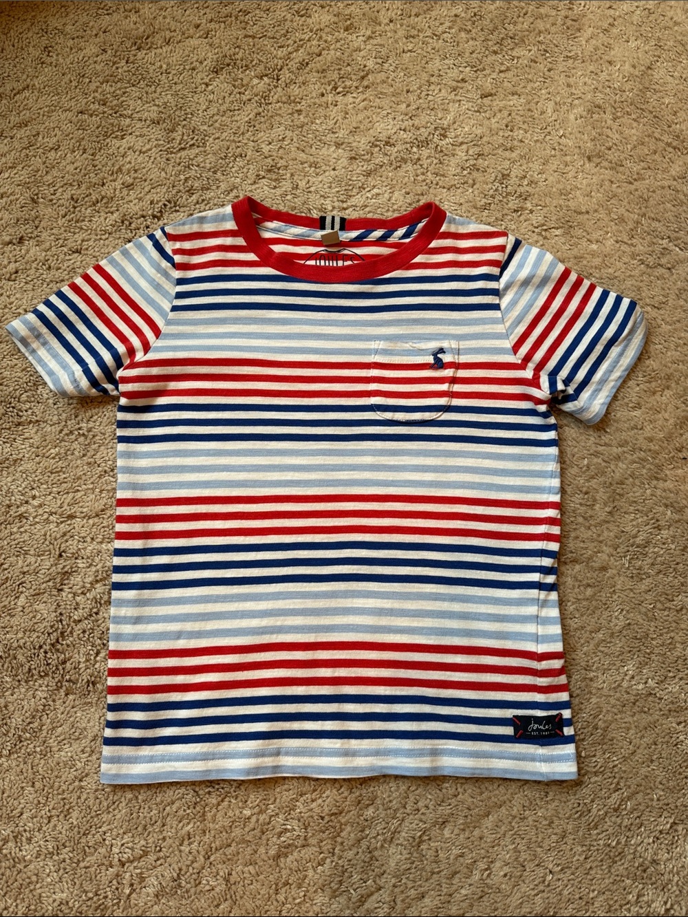 Boys Joules Striped Red, White & Blue Short Sleeve Cotton Tee size  7/8